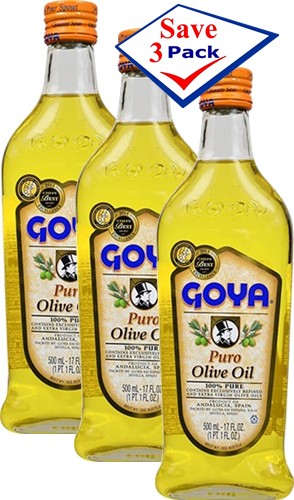 Puro Olive Oil 100% Pure By Goya 17 Oz Pack of 3